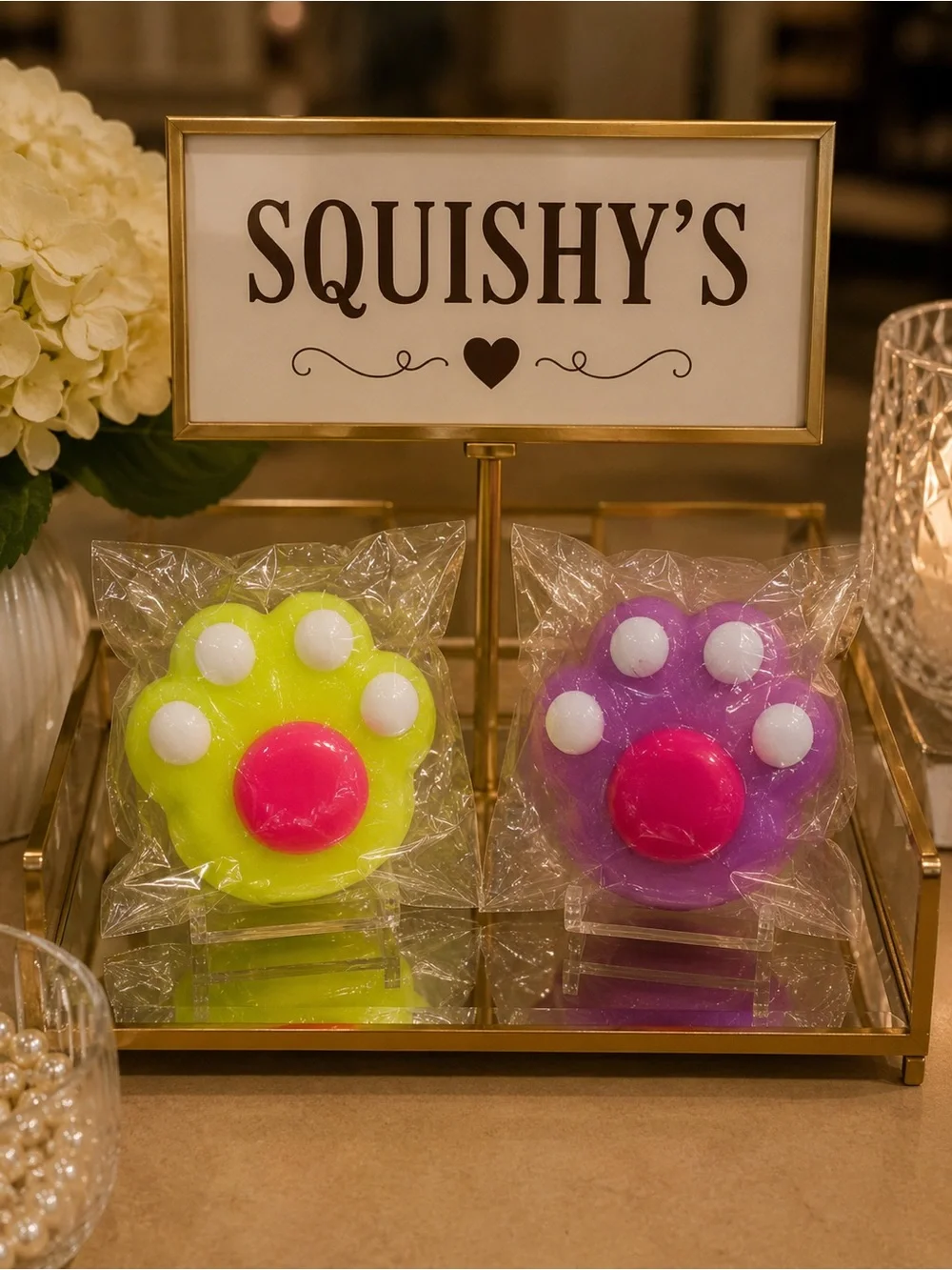 Squishy's Neon Paw Pop - Purple & Yellow Fidget Toy by